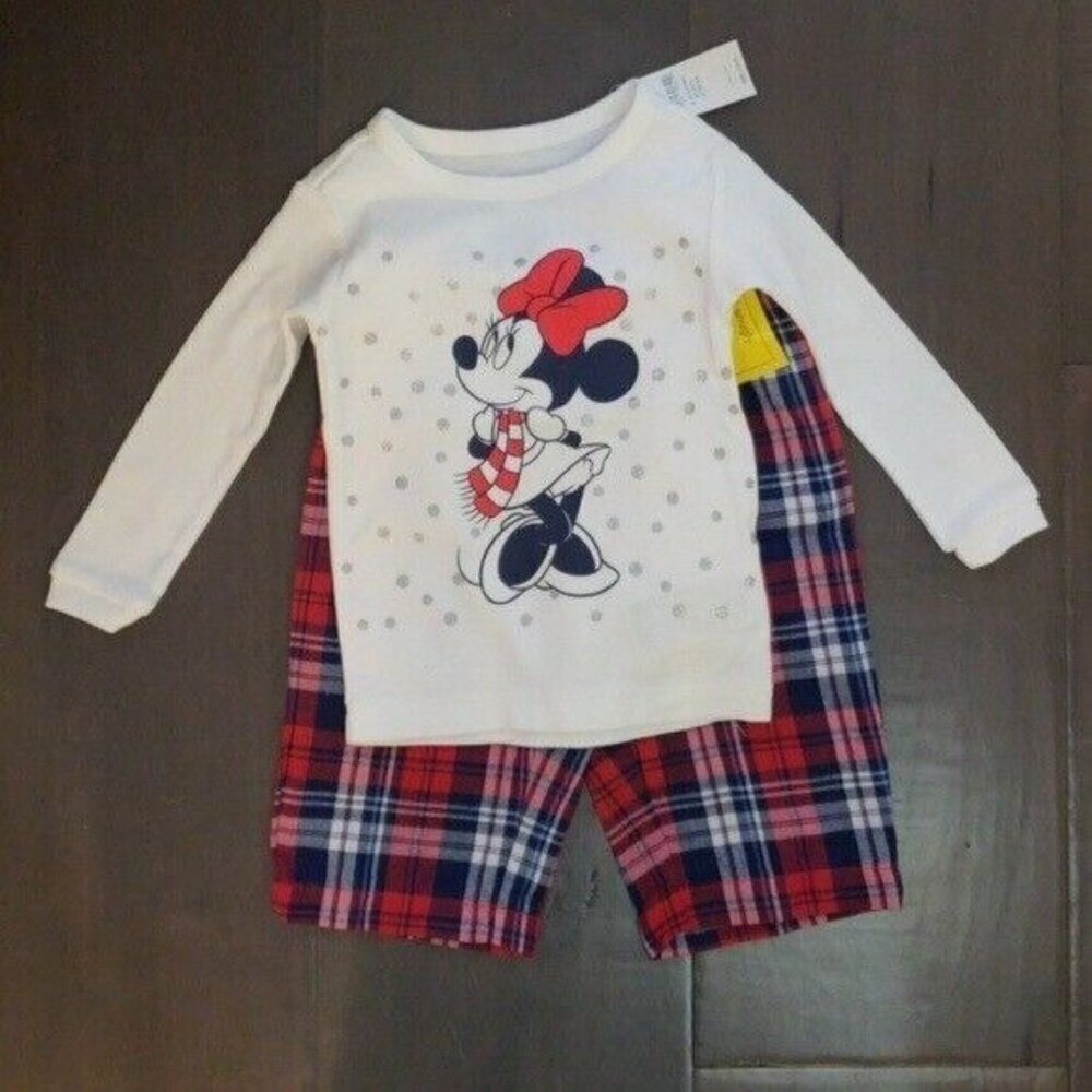 NWT Baby Gap Disney Minnie Plaid Holiday Pajama Set 6-12m